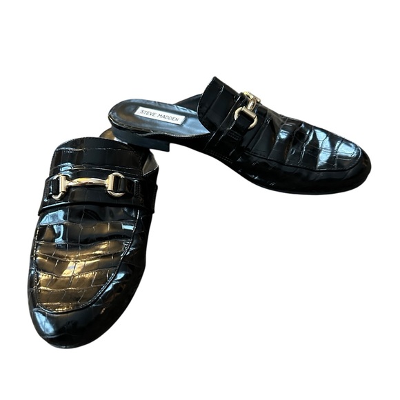 Steve Madden Kandi black crocodile embossed slip on mules with horse bit detail - Picture 6 of 12